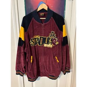 Akademiks Stadium Division Velour Bomber Jacket Burgundy y2k Black Mens XL